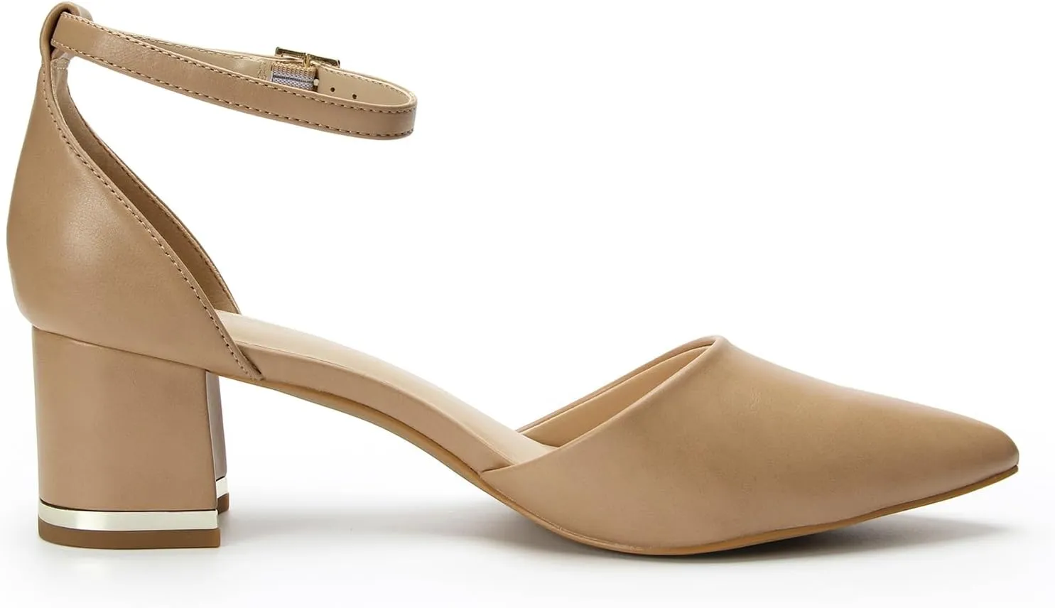 Pointed Toe Low Chunky Heels Pump Shoes Closed Toe Heels for Women Low Block Chunky Women Pumps with Ankle Strap 2.25 Inch Comfortable Wedding Pumps