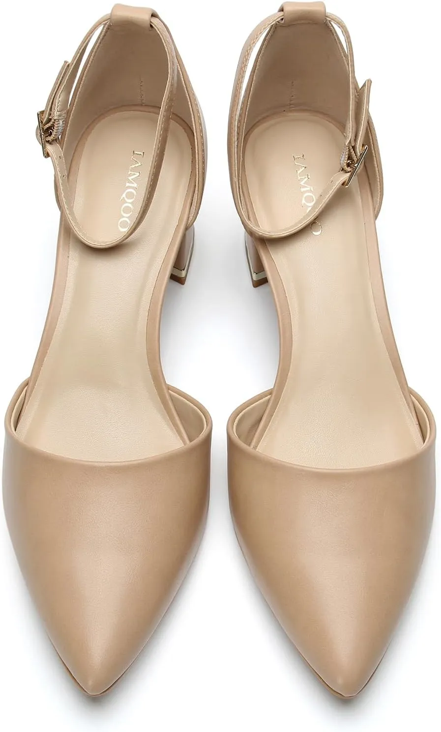 Pointed Toe Low Chunky Heels Pump Shoes Closed Toe Heels for Women Low Block Chunky Women Pumps with Ankle Strap 2.25 Inch Comfortable Wedding Pumps
