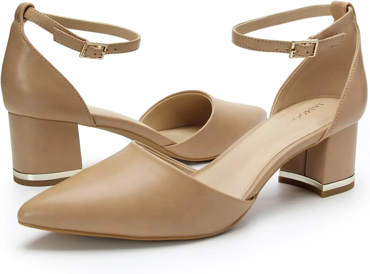 Pointed Toe Low Chunky Heels Pump Shoes Closed Toe Heels for Women Low Block Chunky Women Pumps with Ankle Strap 2.25 Inch Comfortable Wedding Pumps