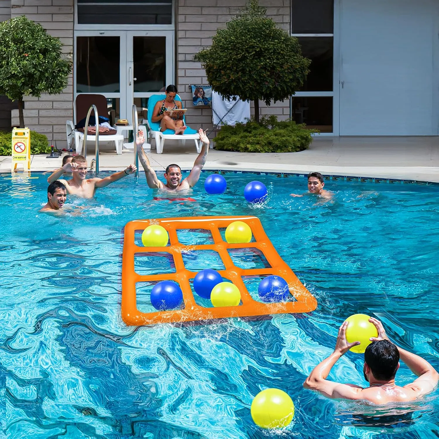 Pool Toys Games Set- Tic-Tac-Toe Inflatable Pool Toy with 10 Balls - for Adults Teens Kids 2-10 Players