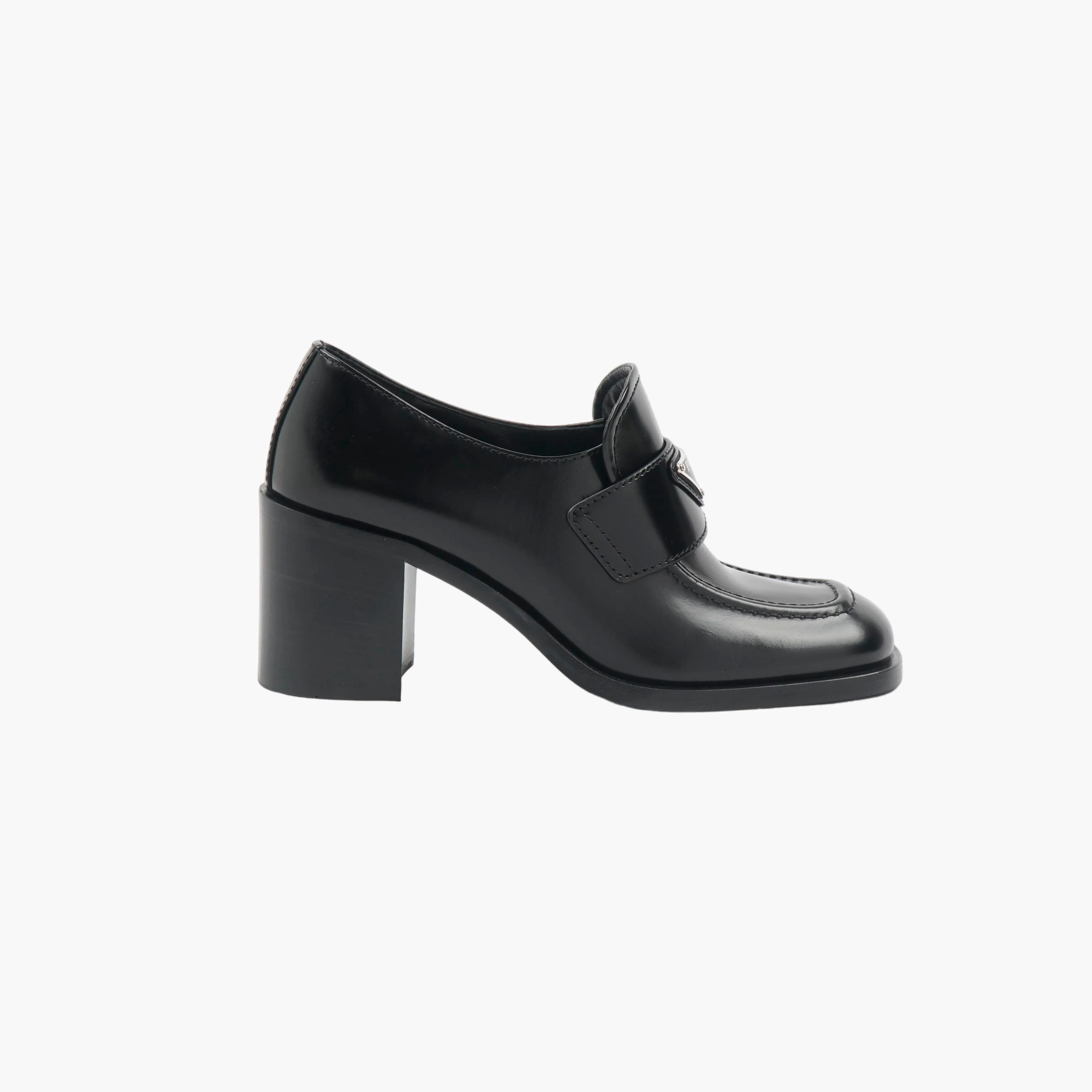 PRADA Block Heel Logo Plaque Pump Heels