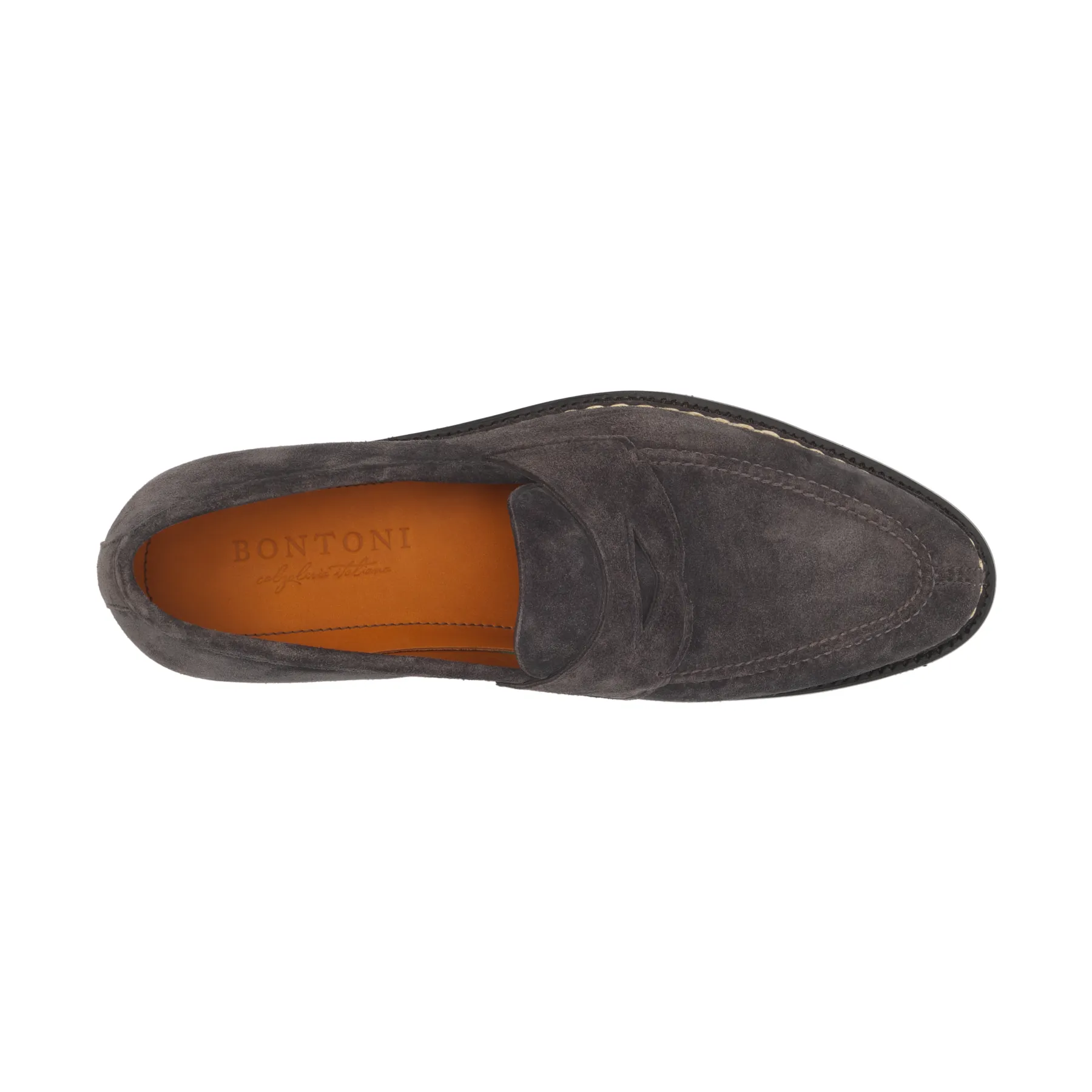 «Principe Split» Classic Suede Loafer with Hand-Stitched Apron and Split Toe in Grey