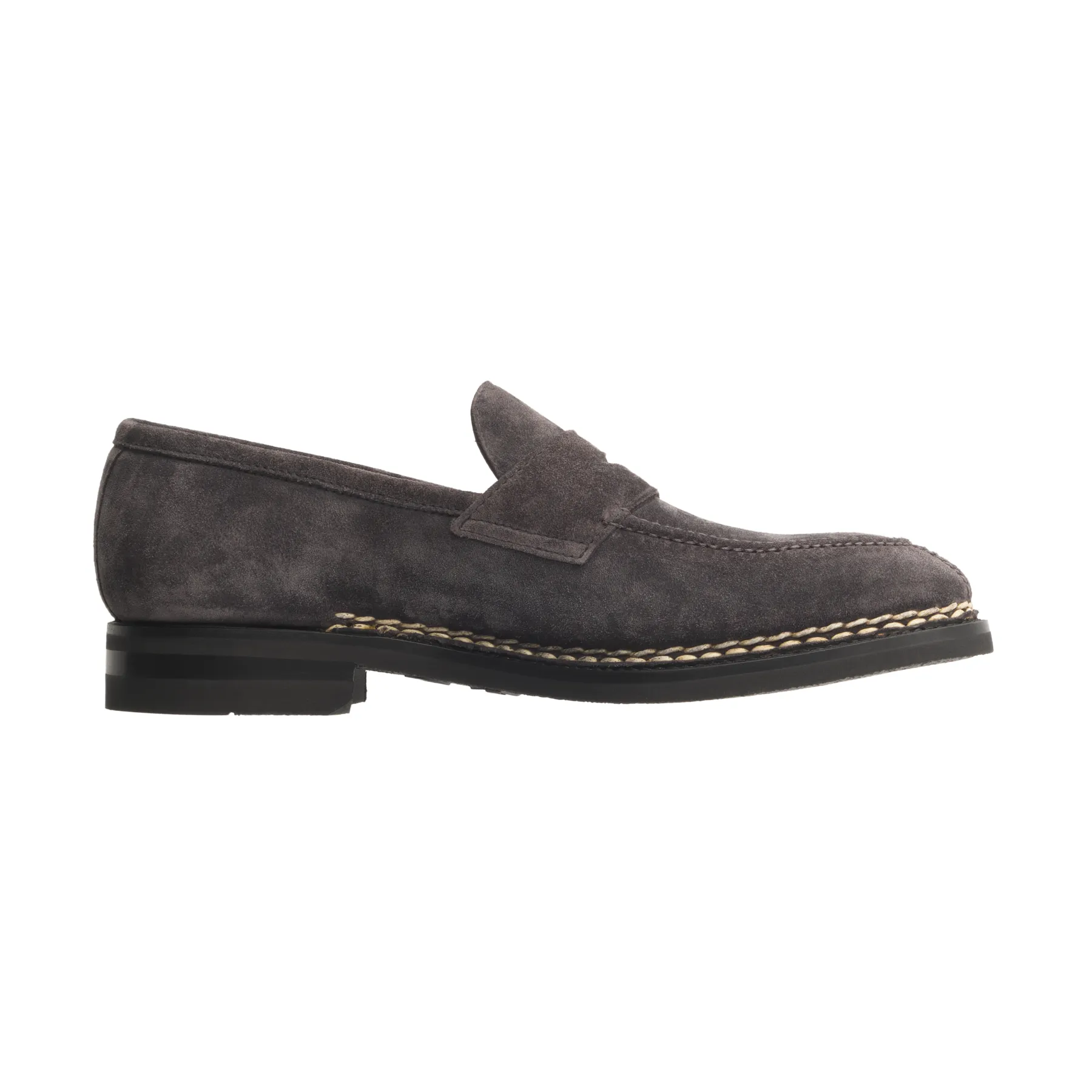 «Principe Split» Classic Suede Loafer with Hand-Stitched Apron and Split Toe in Grey