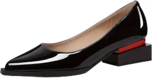 Red Black Women's Pump Shoes Pointed Toe Block Heel Patent Leather Comfortable Pull-on Daily Casual Pumps