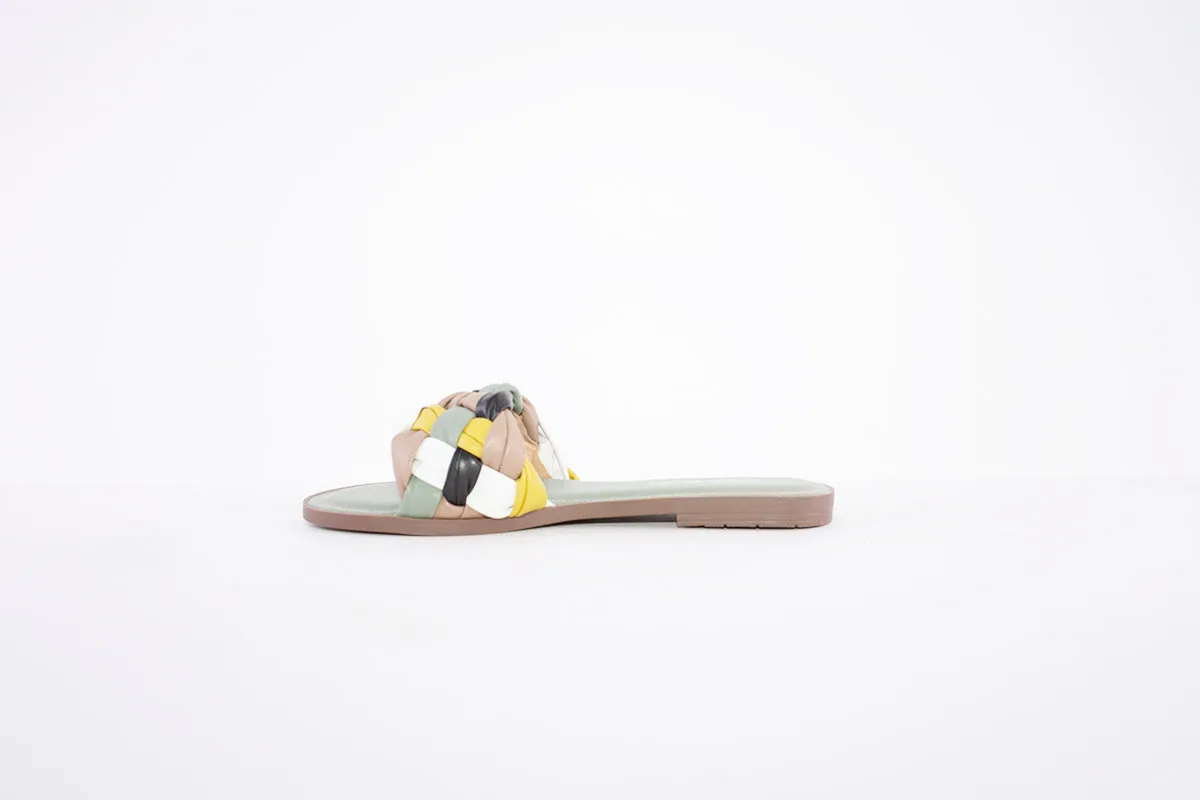 REFRESH - 79478- FLAT FASHION 'INTERWEAVE' MULE - BEIGE MIX