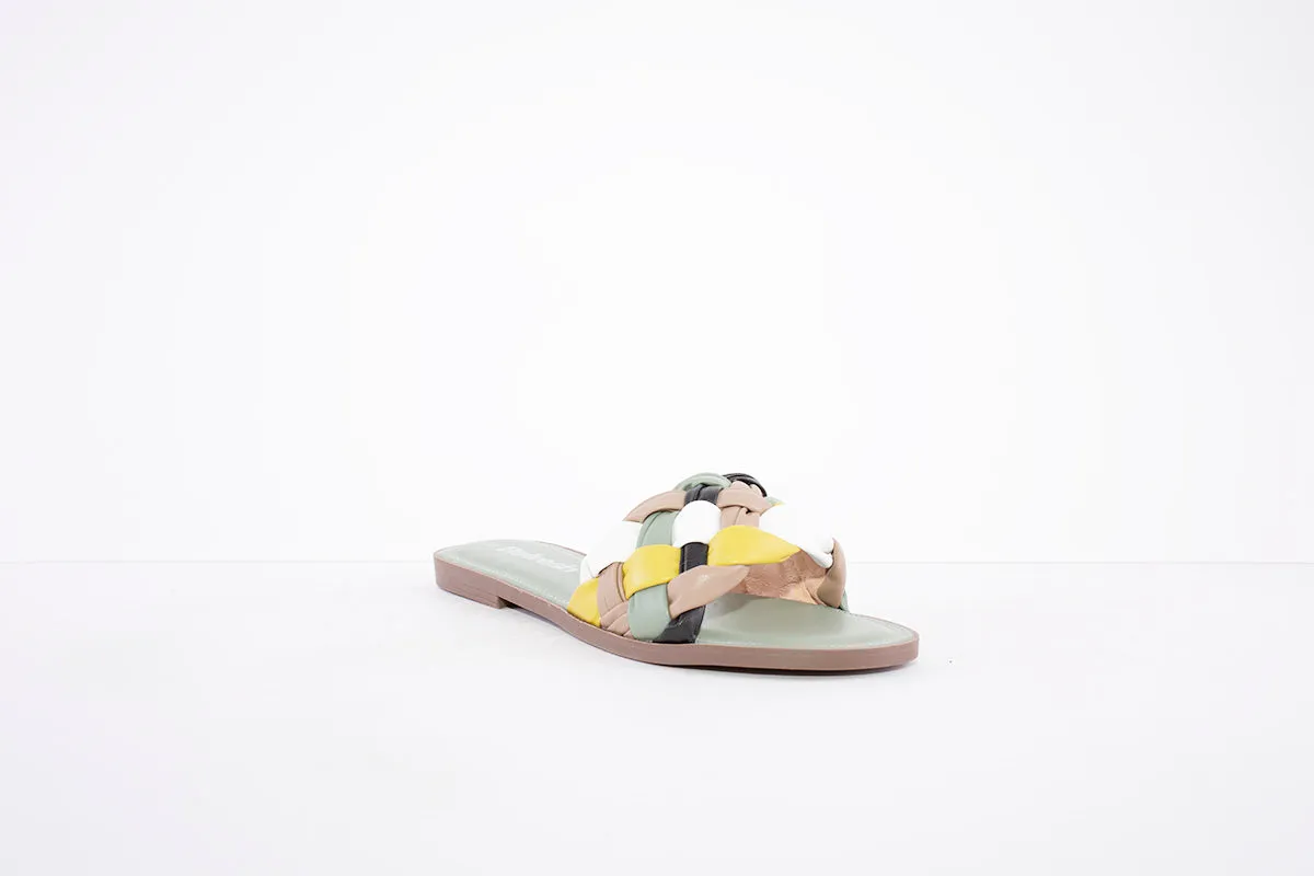 REFRESH - 79478- FLAT FASHION 'INTERWEAVE' MULE - BEIGE MIX