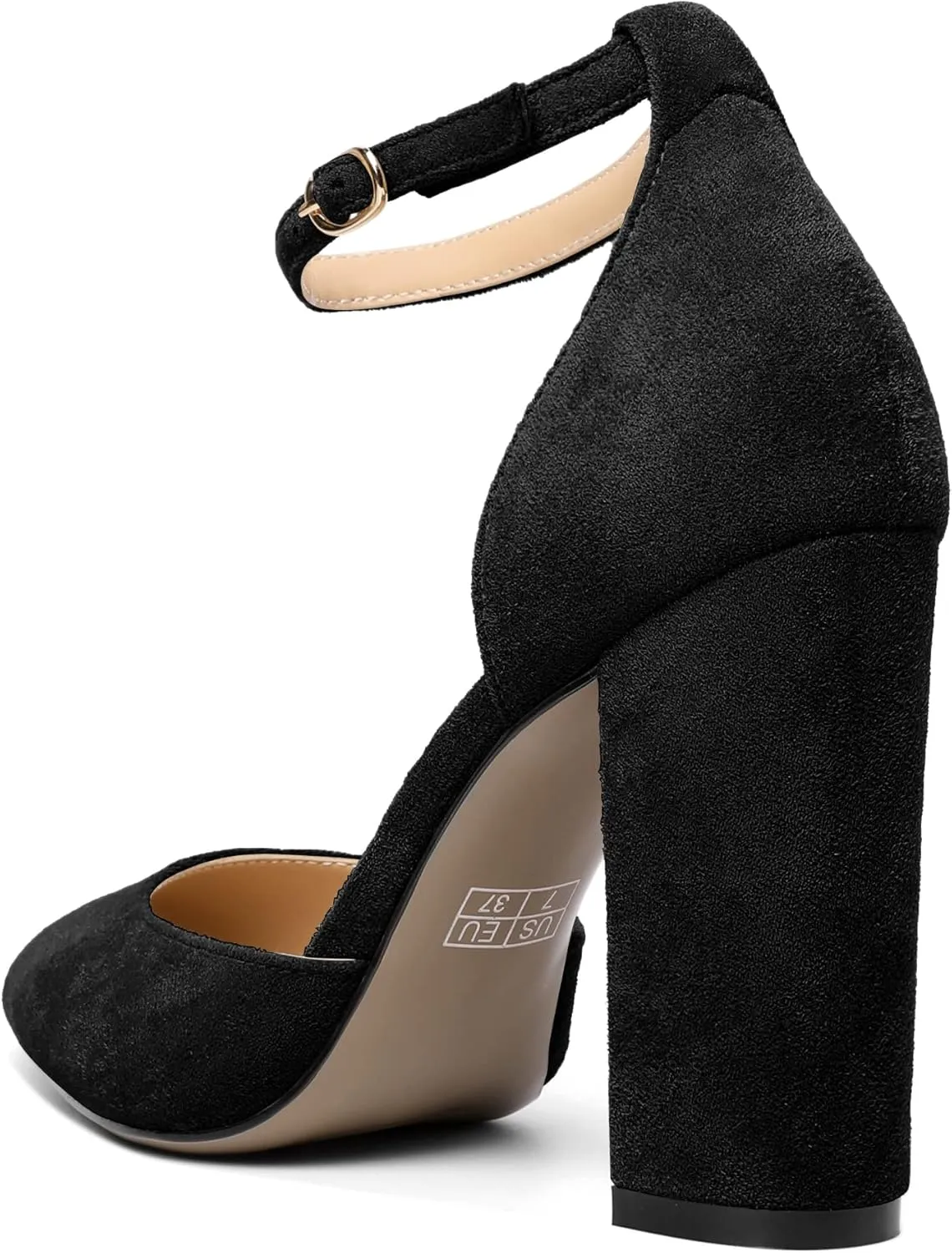 SAMMITOP Women's Chunky Block High Heels Strappy Closed Toe Ankle Strap Classic Pointed Toe D'Orsay Heel Dress Wedding Party Suede Heels Pumps Shoes