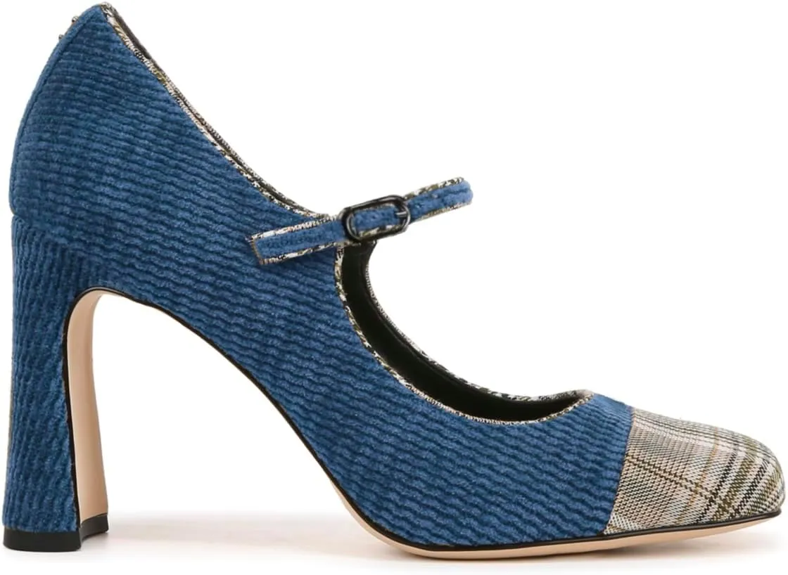 SHODENSE Women Chunky High Heel Mary Jane Pumps Shoes Square Closed Toe Ankle Strap Dress Sandals Two-Toned 3 Inch Block Heels Mary Janes Buckle Cap Toe Office Work Shoes Wedding Party Retro 4-11 M US