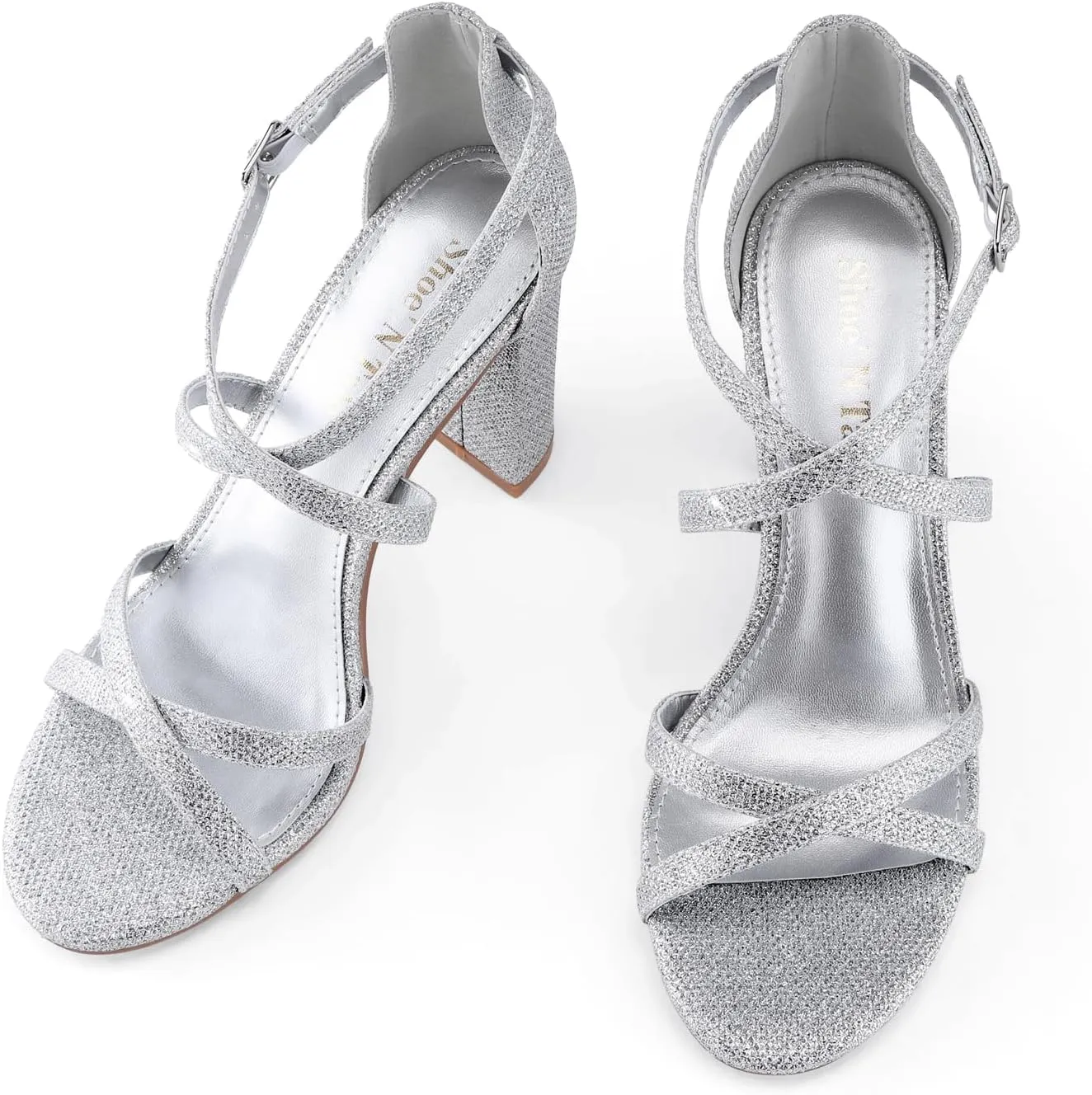 Shoe'N Tale Chunky Block High Strappy Heels for Women Pump Heeled Sandals Open Toe Ankle Strap Buckle Party Wedding Prom Dress Shoes