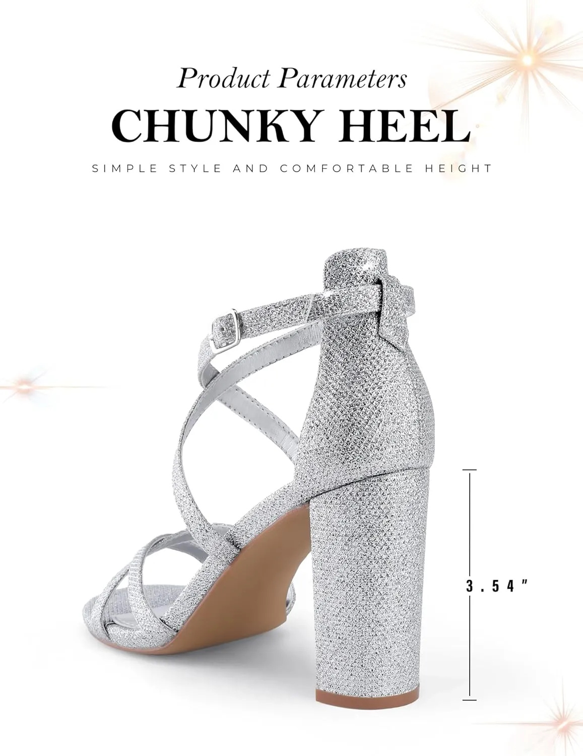 Shoe'N Tale Chunky Block High Strappy Heels for Women Pump Heeled Sandals Open Toe Ankle Strap Buckle Party Wedding Prom Dress Shoes