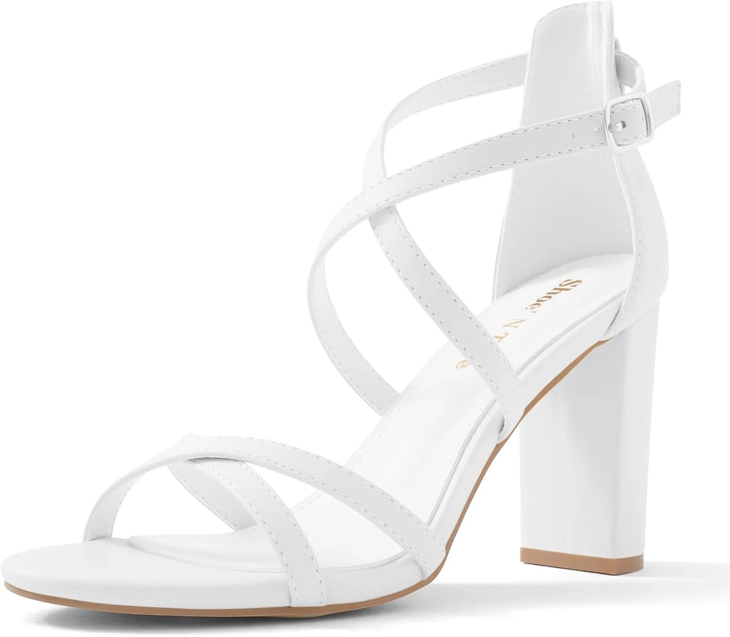 Shoe'N Tale Chunky Block High Strappy Heels for Women Pump Heeled Sandals Open Toe Ankle Strap Buckle Party Wedding Prom Dress Shoes