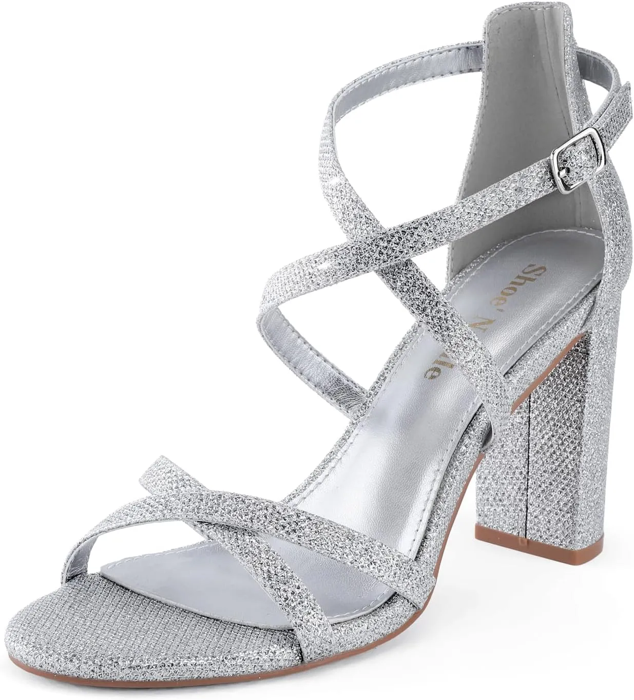 Shoe'N Tale Chunky Block High Strappy Heels for Women Pump Heeled Sandals Open Toe Ankle Strap Buckle Party Wedding Prom Dress Shoes