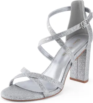 Shoe'N Tale Chunky Block High Strappy Heels for Women Pump Heeled Sandals Open Toe Ankle Strap Buckle Party Wedding Prom Dress Shoes