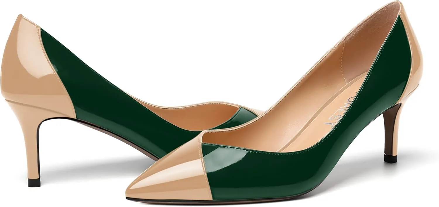 SHOWFOREST Women's Pointed Toe Wedding Slip On Patent Dress Solid Stiletto Mid Heel Pumps Shoes 2.5 Inch