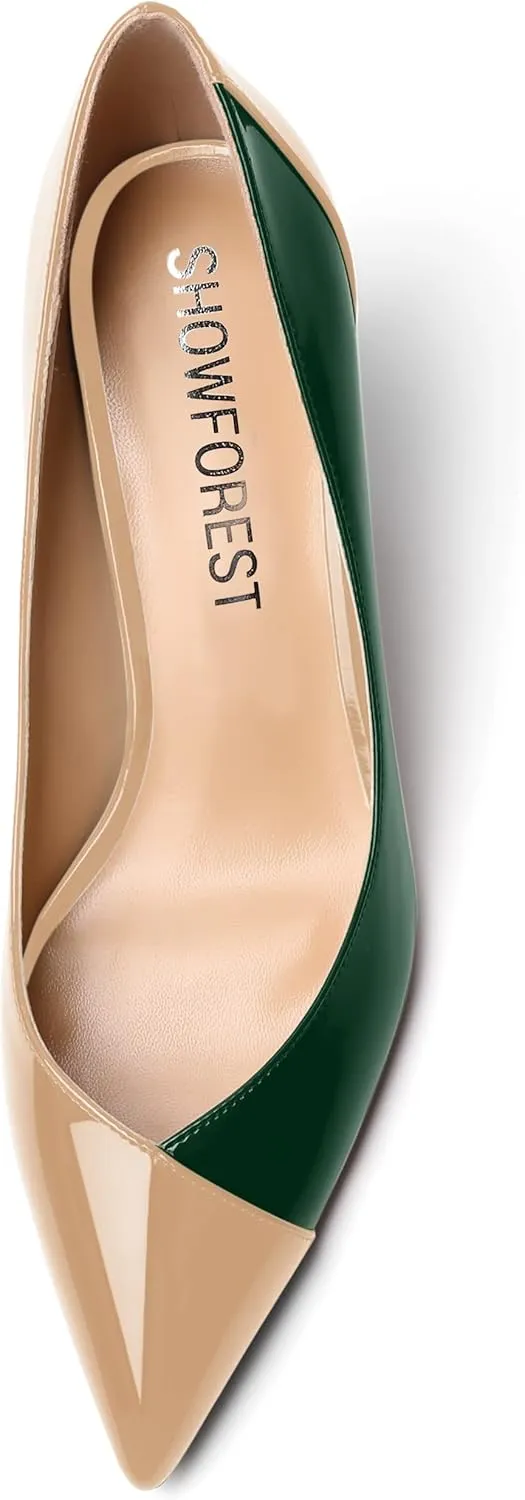 SHOWFOREST Women's Pointed Toe Wedding Slip On Patent Dress Solid Stiletto Mid Heel Pumps Shoes 2.5 Inch