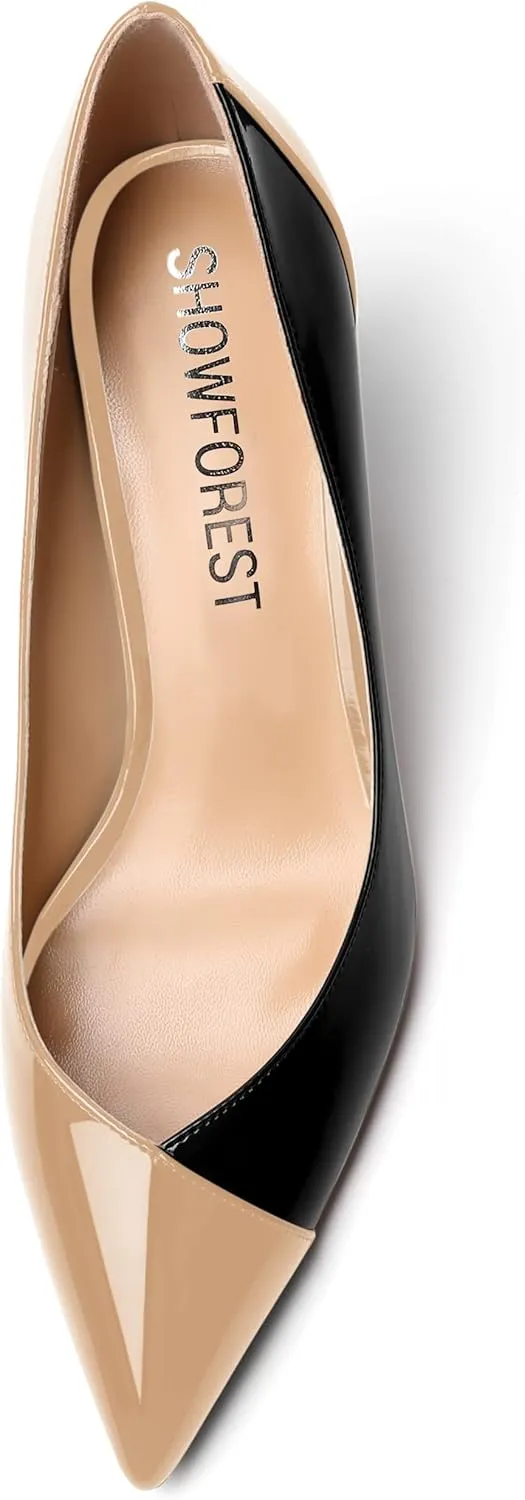 SHOWFOREST Women's Pointed Toe Wedding Slip On Patent Dress Solid Stiletto Mid Heel Pumps Shoes 2.5 Inch