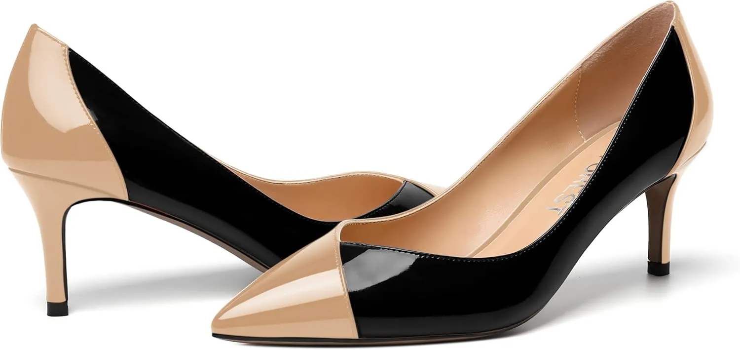 SHOWFOREST Women's Pointed Toe Wedding Slip On Patent Dress Solid Stiletto Mid Heel Pumps Shoes 2.5 Inch