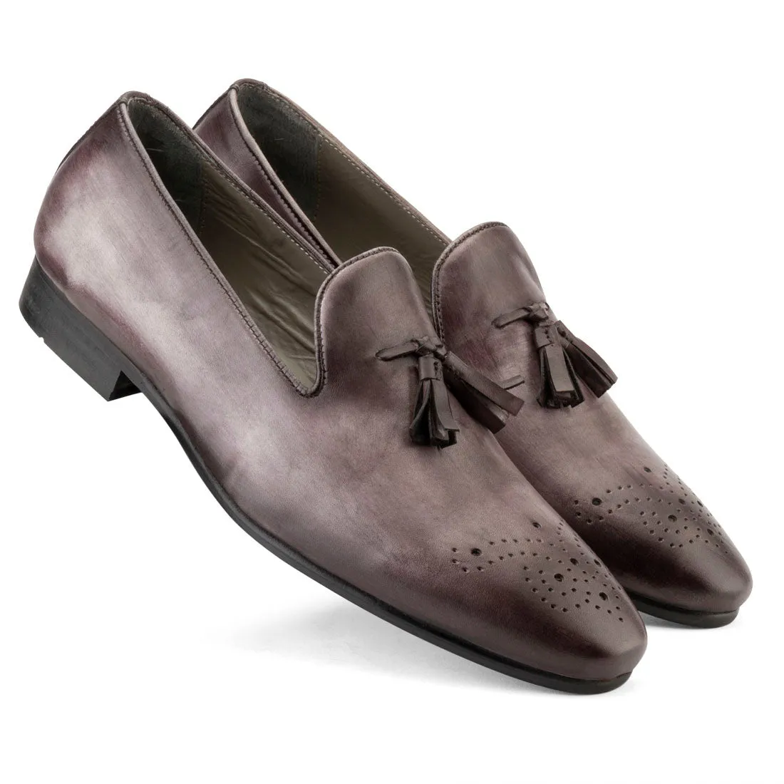 Slate Grey Handpainted Patina Tassel Loafer