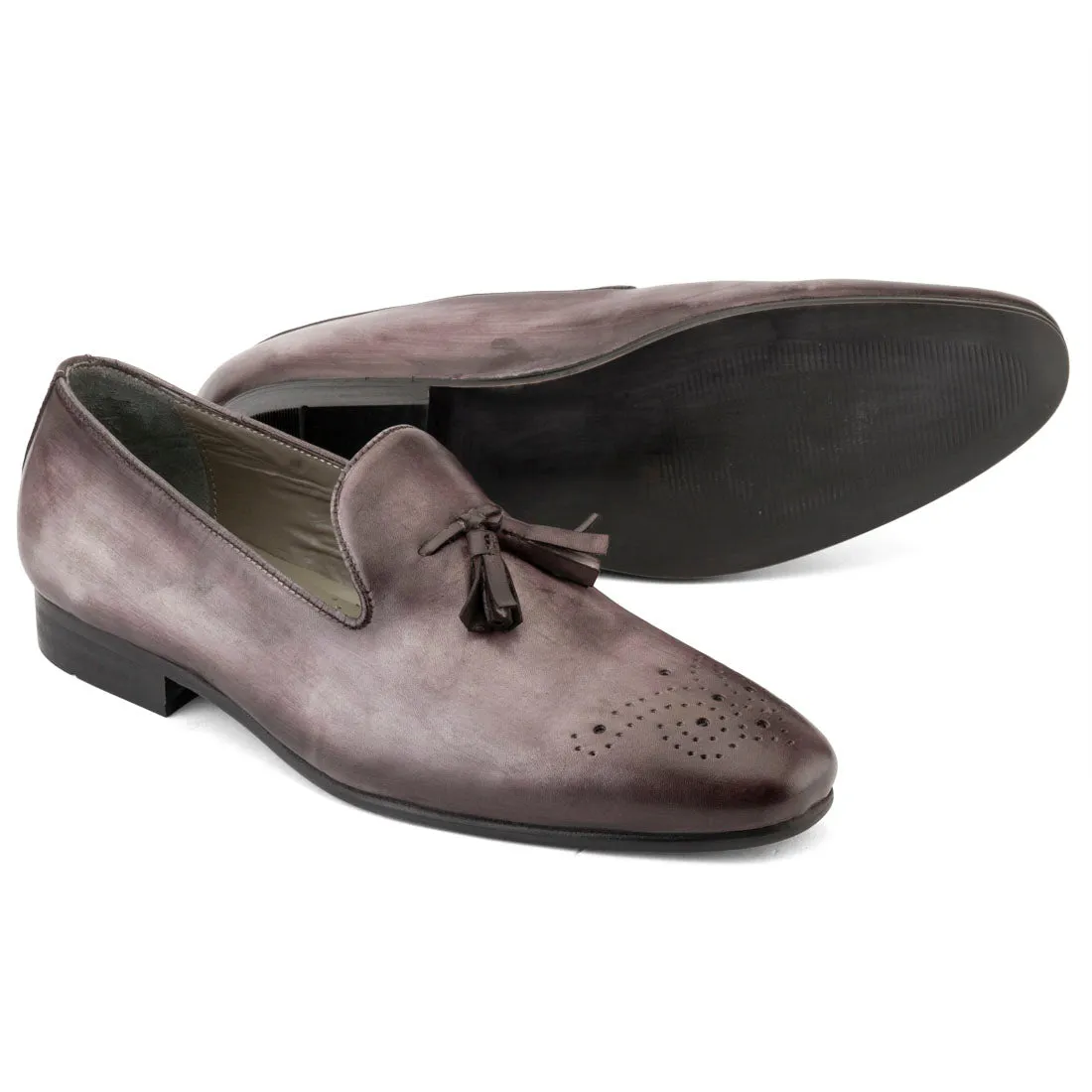 Slate Grey Handpainted Patina Tassel Loafer