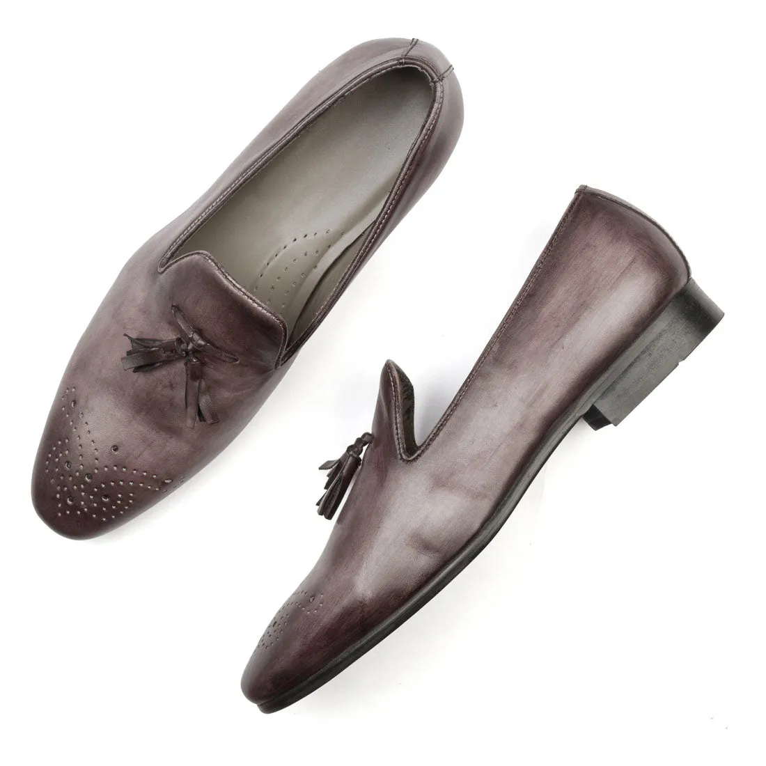 Slate Grey Handpainted Patina Tassel Loafer