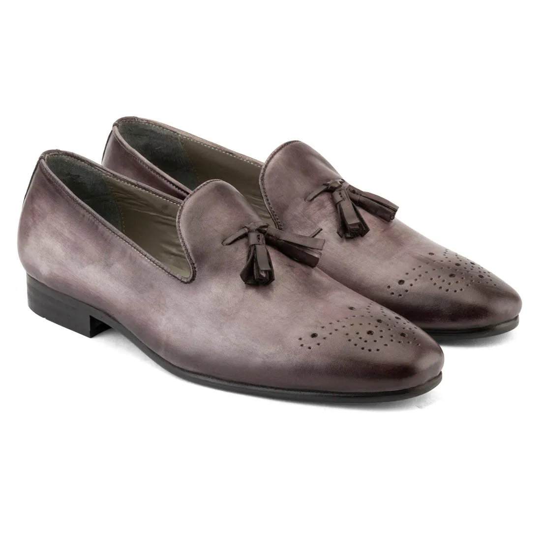 Slate Grey Handpainted Patina Tassel Loafer
