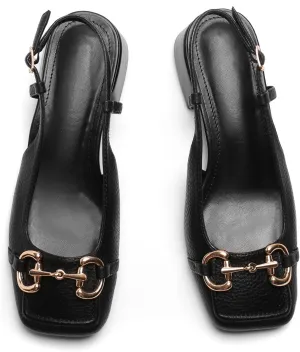 Slingback Mary Jane Heels for Women Low Block Heel Closed Square Toe Pump Shoes Heels Classic Daily Office Dressy Shoes