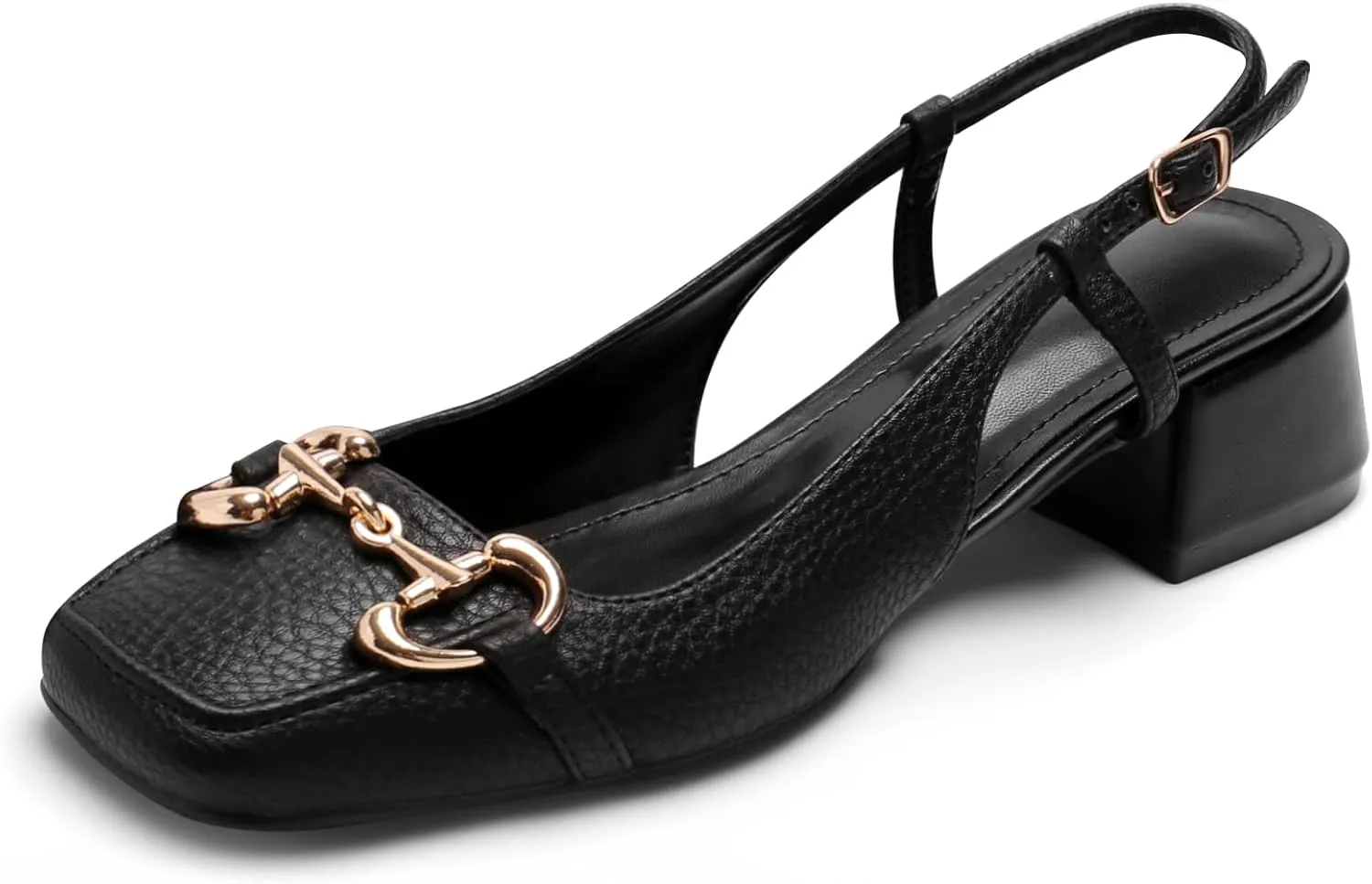 Slingback Mary Jane Heels for Women Low Block Heel Closed Square Toe Pump Shoes Heels Classic Daily Office Dressy Shoes