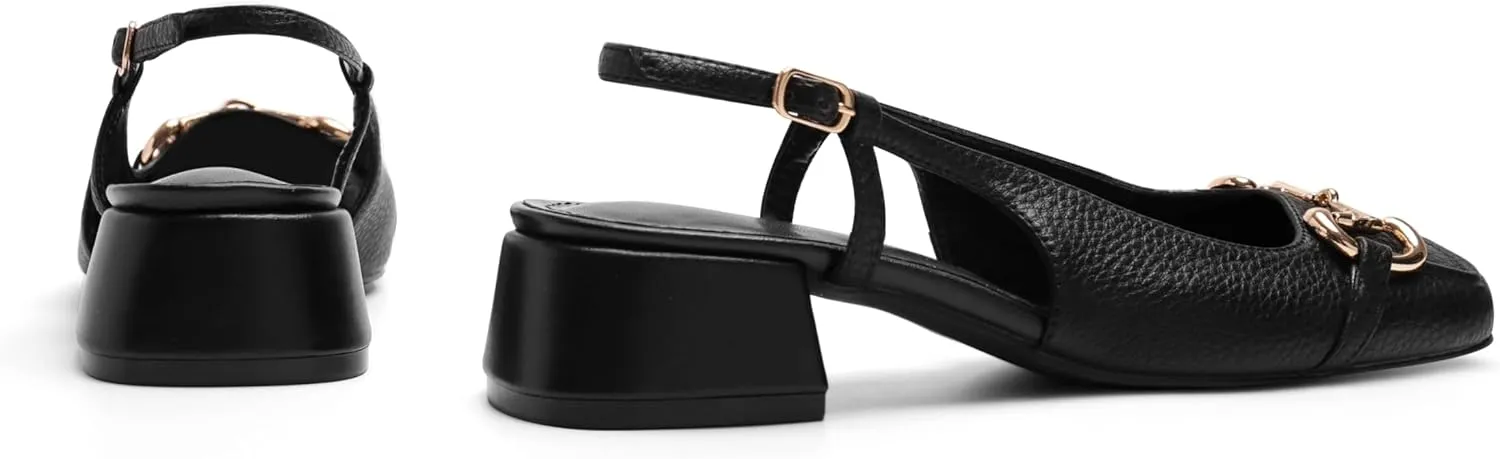 Slingback Mary Jane Heels for Women Low Block Heel Closed Square Toe Pump Shoes Heels Classic Daily Office Dressy Shoes