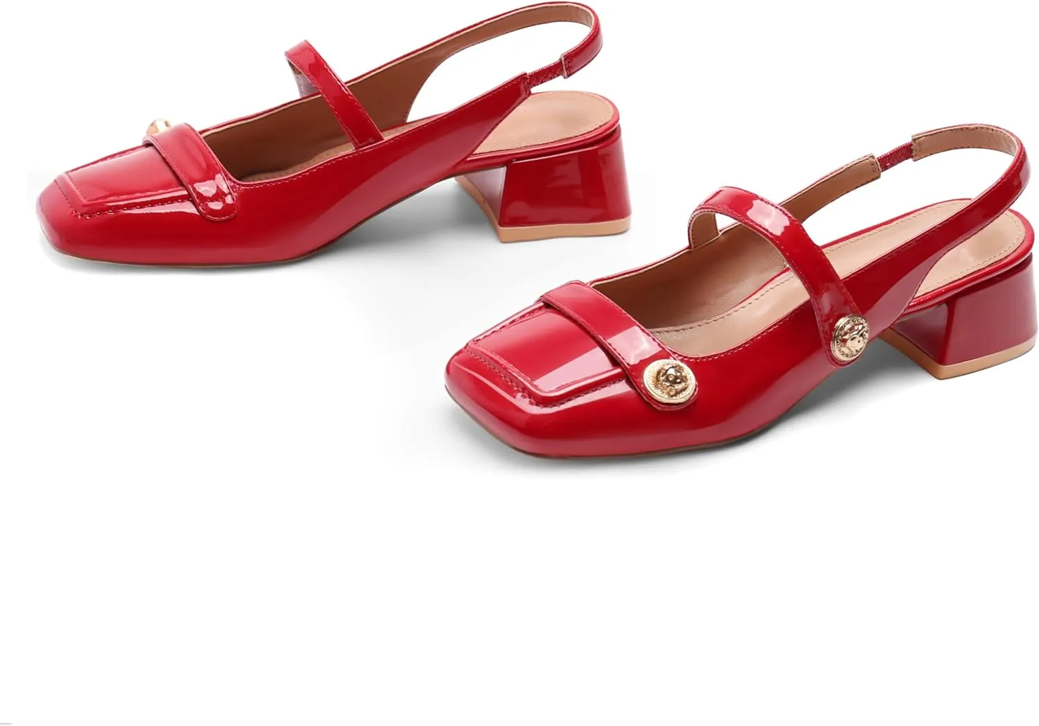Slingback Mary Jane Heels for Women Low Block Heel Closed Square Toe Pump Shoes Heels Classic Daily Office Dressy Shoes