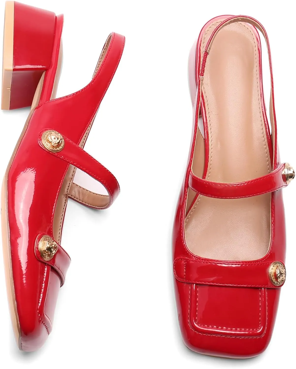 Slingback Mary Jane Heels for Women Low Block Heel Closed Square Toe Pump Shoes Heels Classic Daily Office Dressy Shoes
