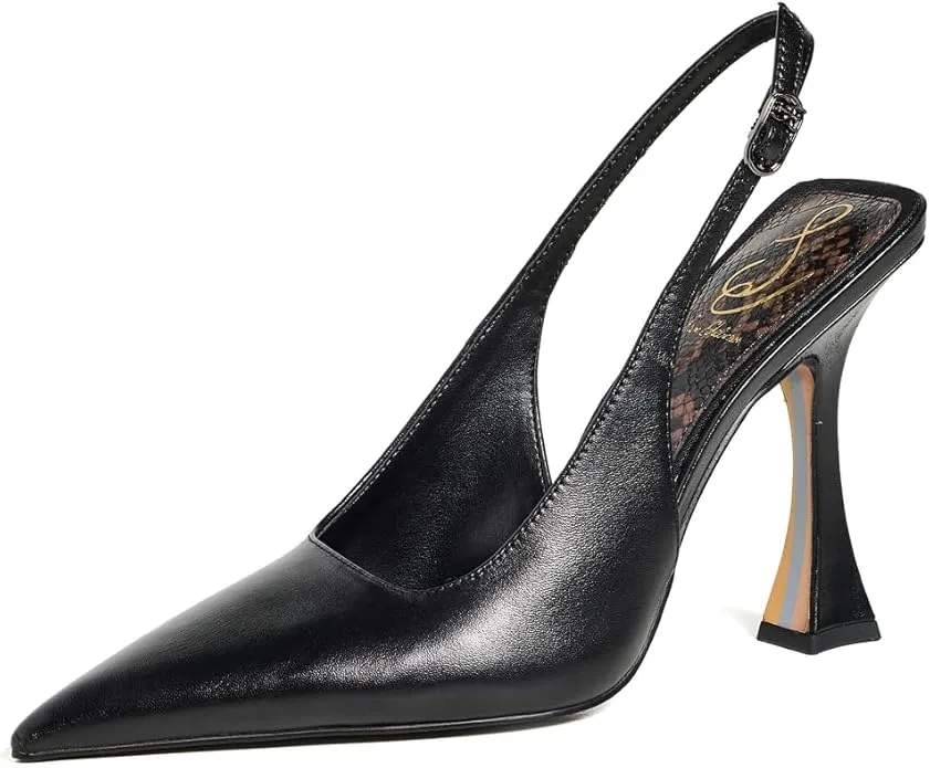 Slingback Sam Heeled Stiletto Act fast Toe Leather Edelman Pumps Black Great savings Pointed Odette