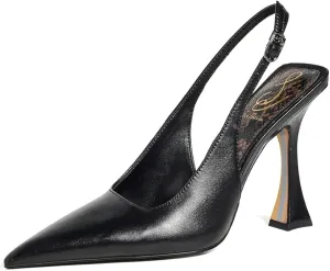 Slingback Sam Heeled Stiletto Act fast Toe Leather Edelman Pumps Black Great savings Pointed Odette