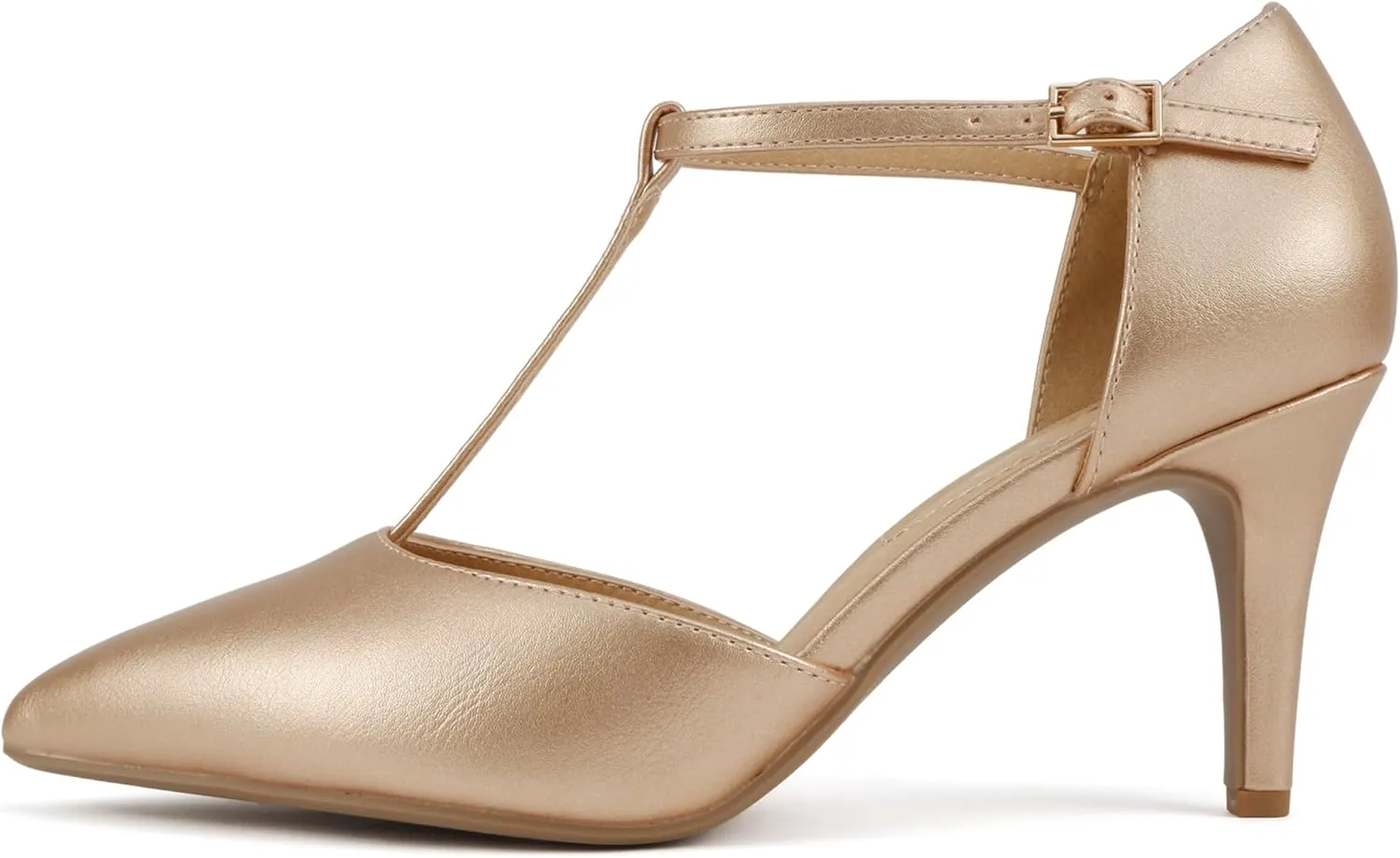 Soda Bahia ~ Women Pointed Toe Closed Back Counter Stiletto Mid Heel T-Strap Pump Shoe