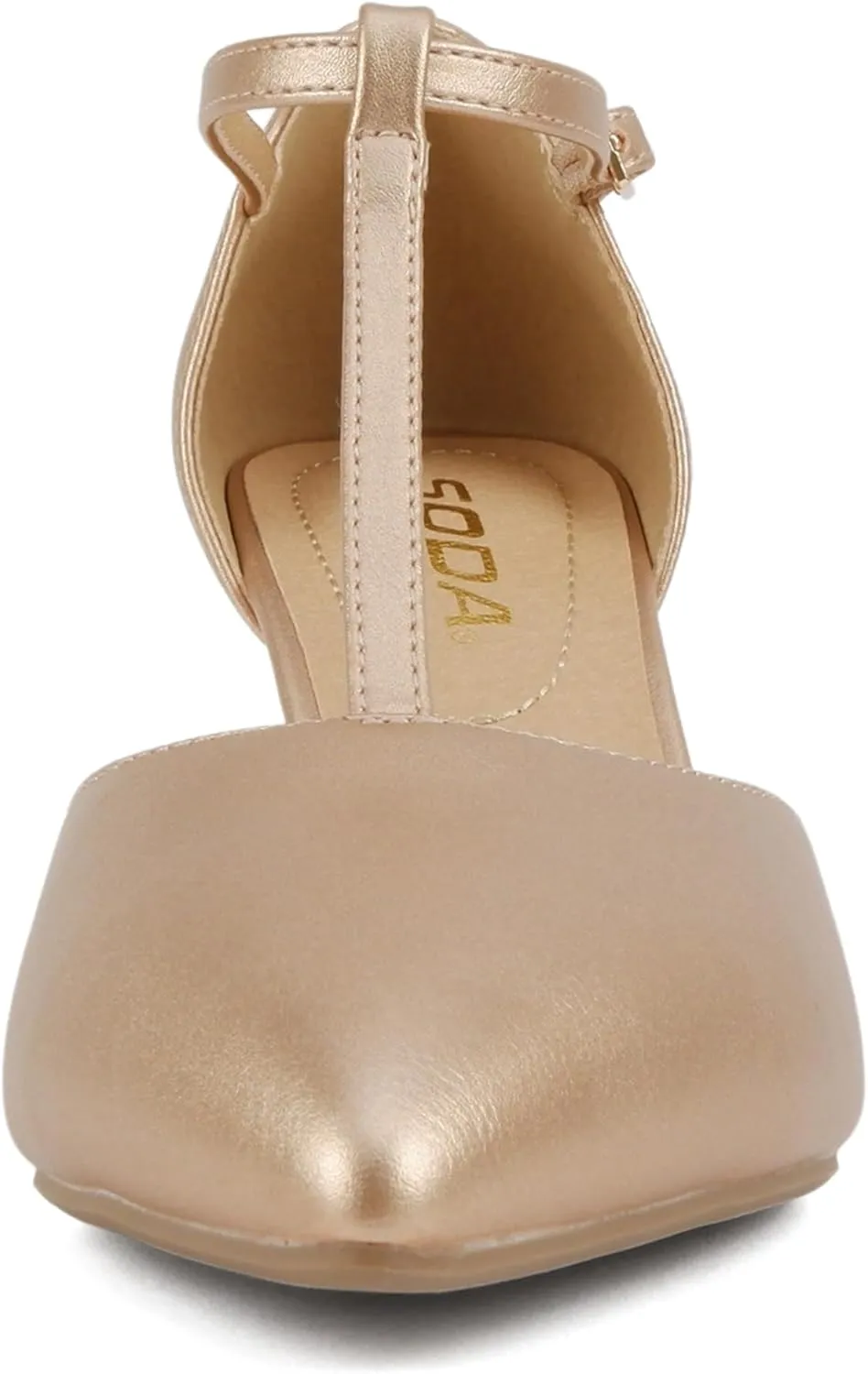 Soda Bahia ~ Women Pointed Toe Closed Back Counter Stiletto Mid Heel T-Strap Pump Shoe
