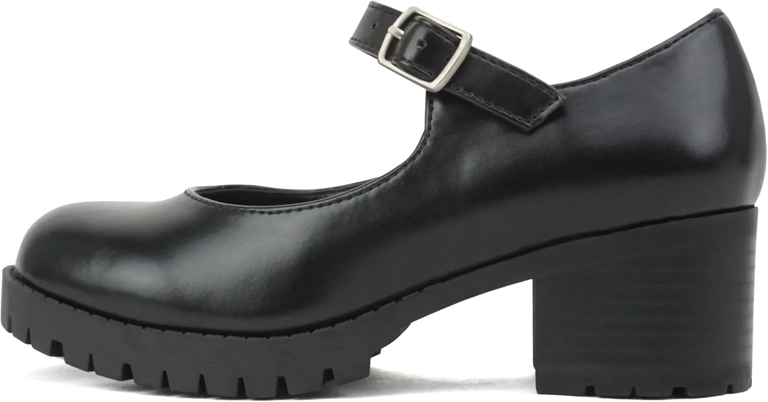 Soda Boxer-2 Kids/Children/Girls Fashion Mary Jane Style Rounded Chunky Block Lug Sole Heel with Adjustable Strap