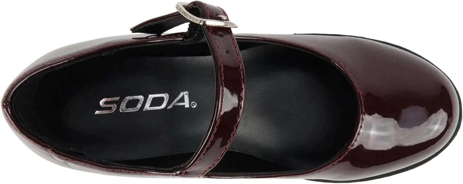 Soda Boxer-2 Kids/Children/Girls Fashion Mary Jane Style Rounded Chunky Block Lug Sole Heel with Adjustable Strap