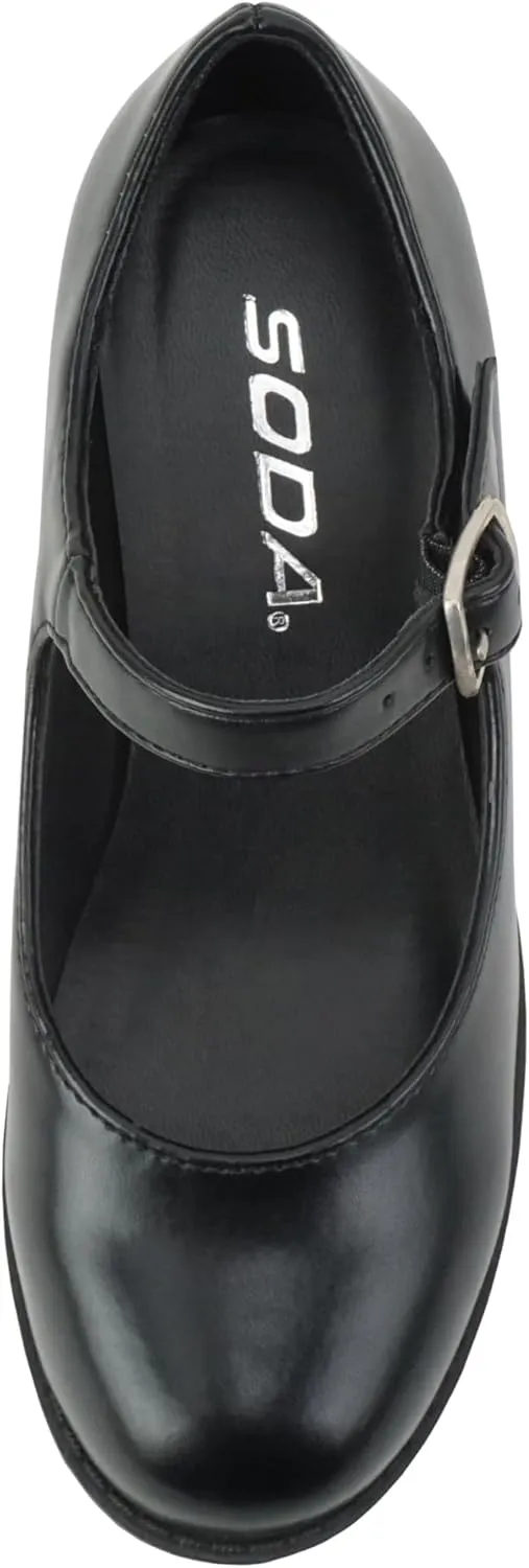 Soda Boxer-2 Kids/Children/Girls Fashion Mary Jane Style Rounded Chunky Block Lug Sole Heel with Adjustable Strap
