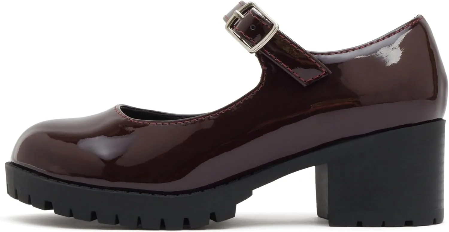 Soda Boxer-2 Kids/Children/Girls Fashion Mary Jane Style Rounded Chunky Block Lug Sole Heel with Adjustable Strap