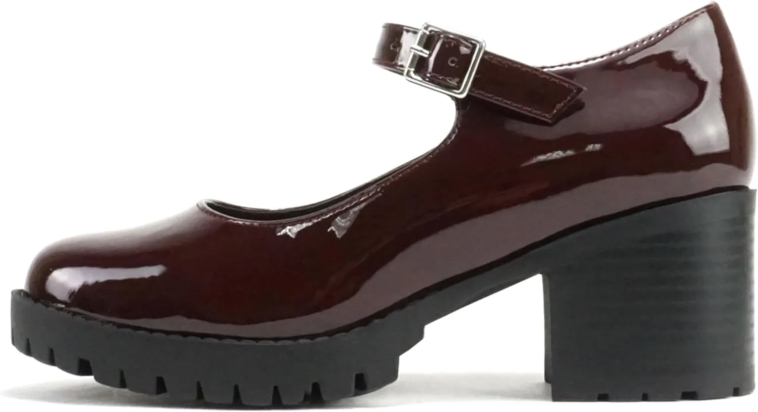 Soda “Boxer” ~ Women Mary Jane Round Toe Chunky Block Heel Lug Sole Pump with Adjustable Strap