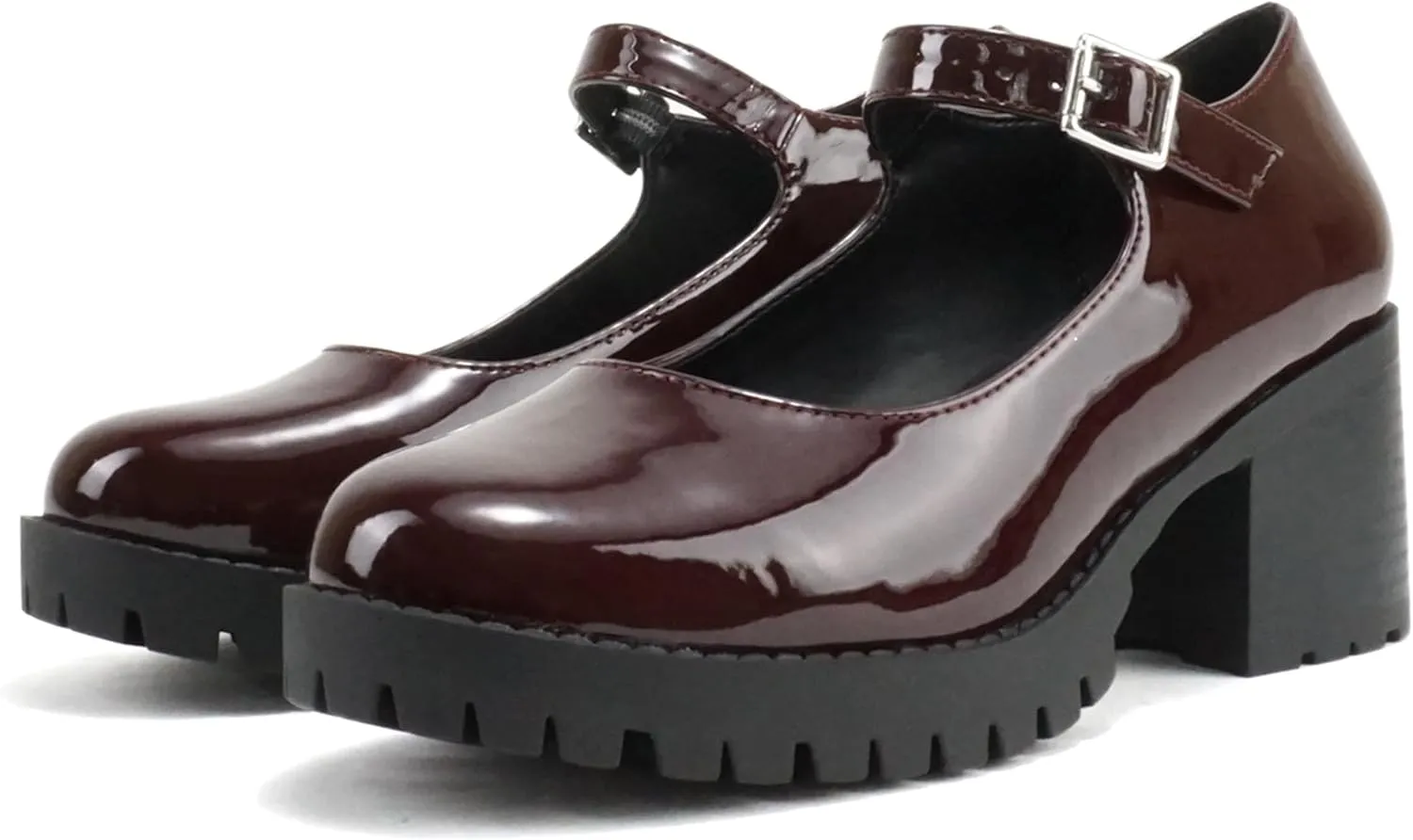 Soda “Boxer” ~ Women Mary Jane Round Toe Chunky Block Heel Lug Sole Pump with Adjustable Strap