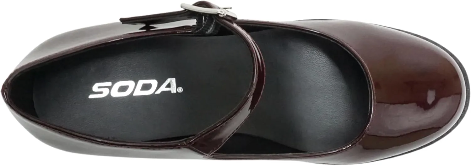 Soda “Boxer” ~ Women Mary Jane Round Toe Chunky Block Heel Lug Sole Pump with Adjustable Strap