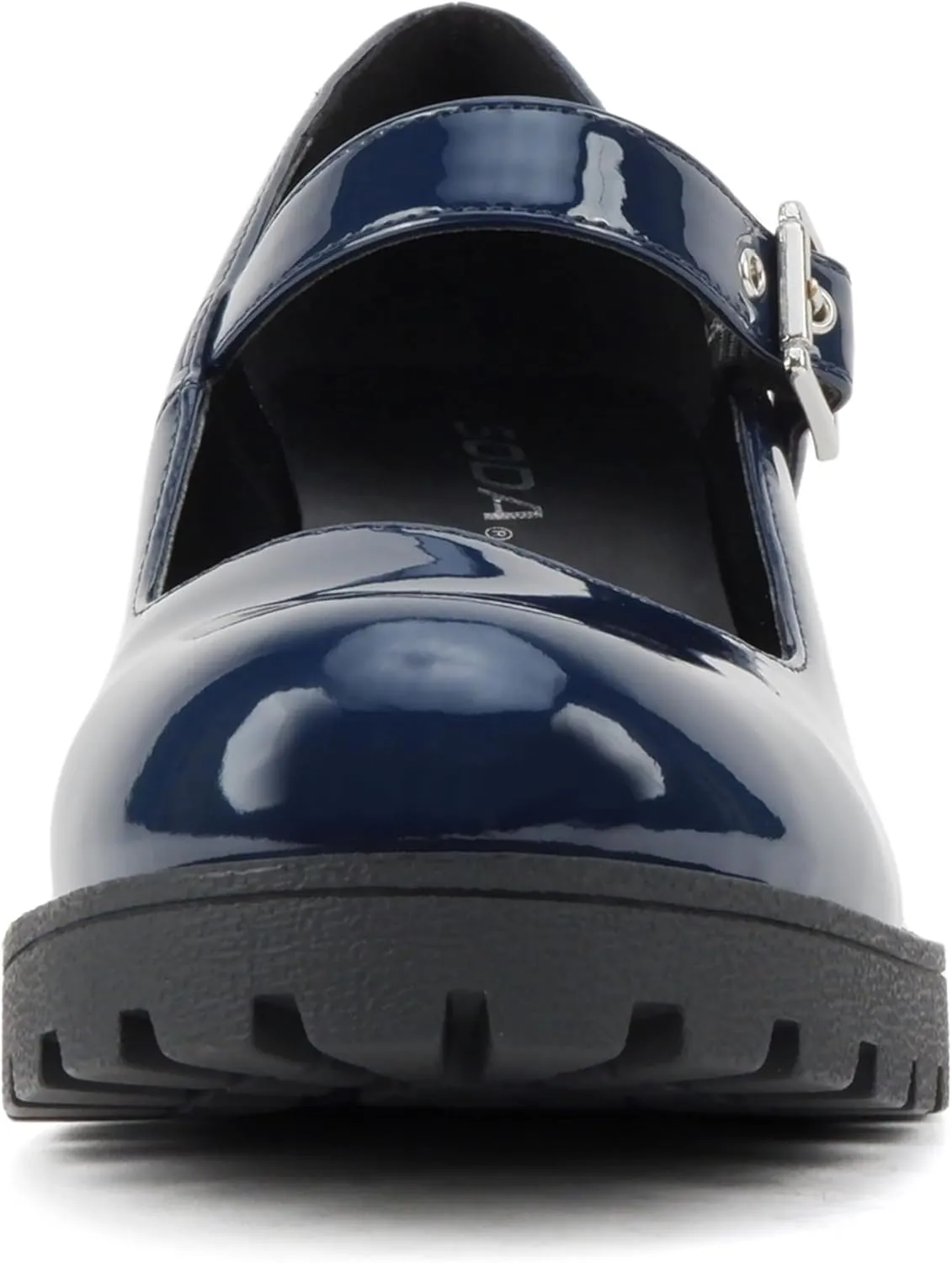 Soda “Eviana” ~ Women Mary Jane Round Toe Mid Chunky Block Heel Lug Sole Pump with Adjustable Strap