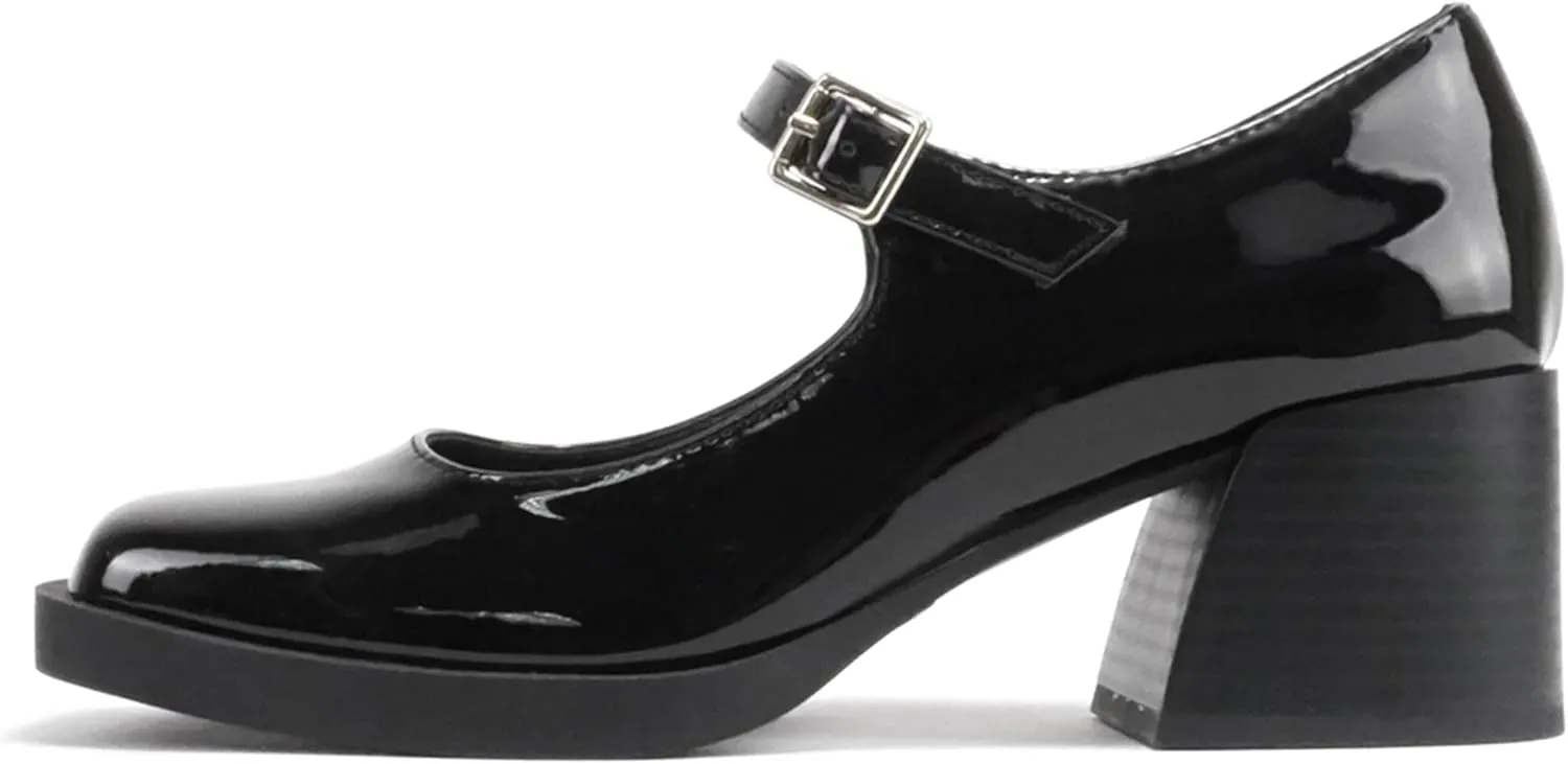 Soda Lance ~ Women Fashion Classic Mary Jane Pump Rounded Square Toe Low Block Heel Shoe