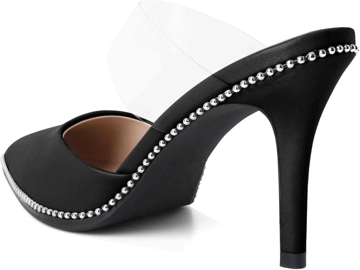 Soireelady Womens Heeled Mules Beaded Sandals Stiletto High Heel Pointed Closed Toe Slip On Clear Ankle Strap Heels Fashion Dress Shoes 3.5 Inches
