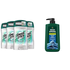 Speed Stick Men's Deodorant 4 Pack and Irish Spring Body Wash 30 Oz
