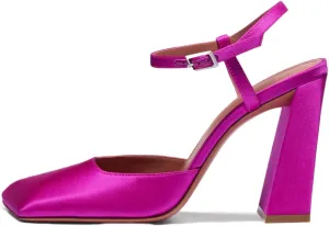 Square Closed Toe Satin Pumps Shoes for Women,Chunky High Heel Adjustable Buckle Block with Ankle Strap Heel Sandals Slip On Mary Janes Pumps Fashion Dress Office Evening Party Bride Wedding Shoes