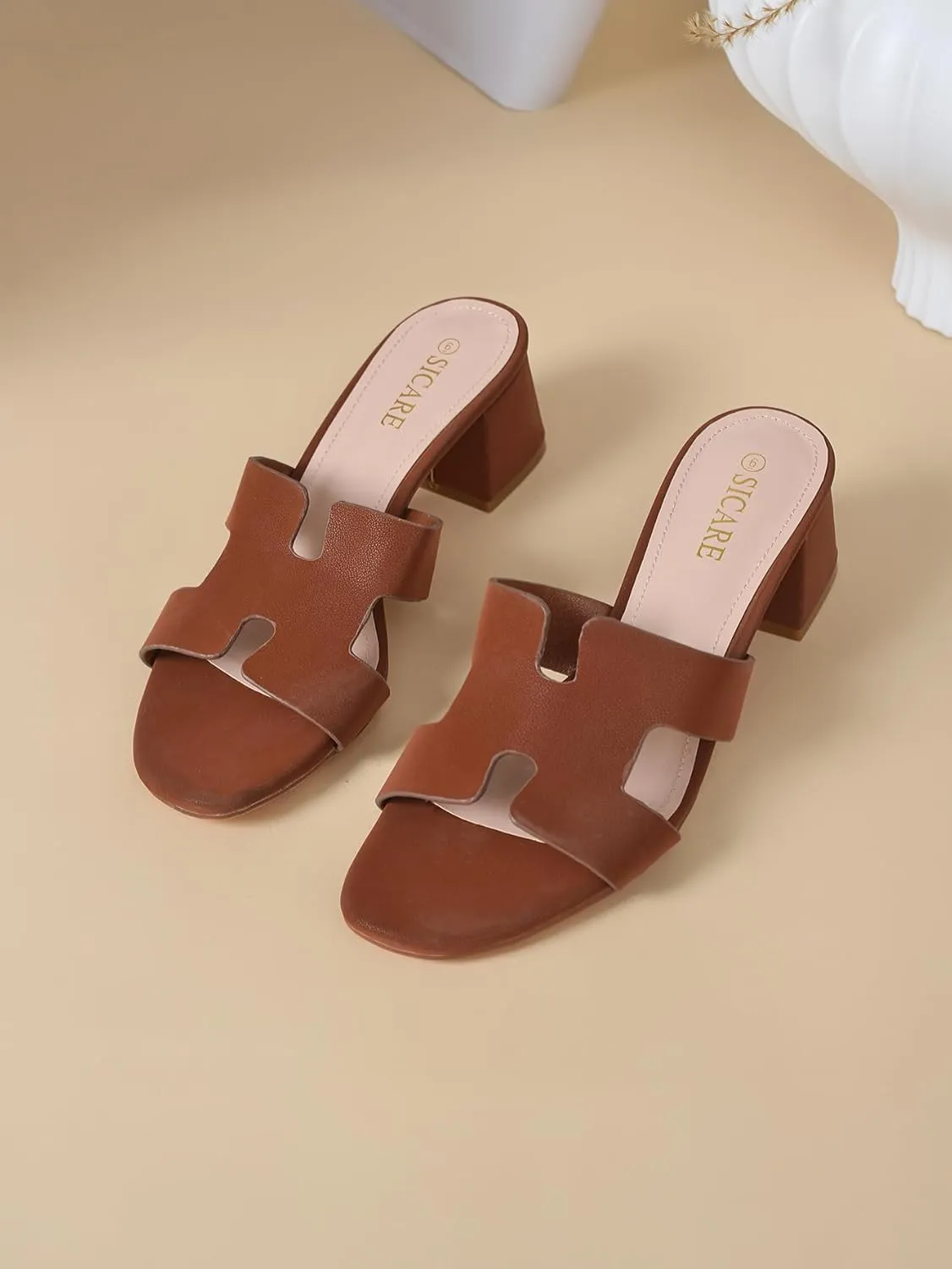 Square Open Toe Strappy Heels Sandals Low Block Chunky Heeled Sandals Slip On Slide Mules Sandals Comfortable Casual Black White Tan Dress Sandals for Women