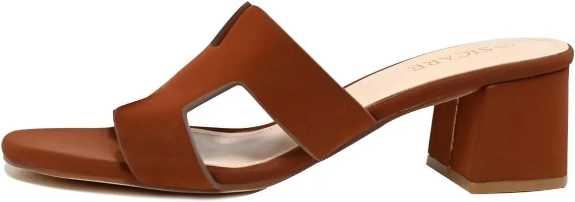 Square Open Toe Strappy Heels Sandals Low Block Chunky Heeled Sandals Slip On Slide Mules Sandals Comfortable Casual Black White Tan Dress Sandals for Women