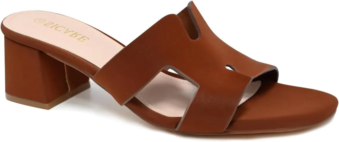 Square Open Toe Strappy Heels Sandals Low Block Chunky Heeled Sandals Slip On Slide Mules Sandals Comfortable Casual Black White Tan Dress Sandals for Women