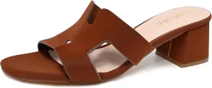 Square Open Toe Strappy Heels Sandals Low Block Chunky Heeled Sandals Slip On Slide Mules Sandals Comfortable Casual Black White Tan Dress Sandals for Women